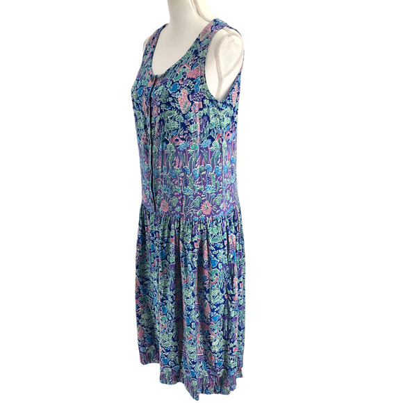Rainbow Jo Vintage Women Size Large Hawaiian Tropical Print Natural Fiber Dress - Picture 4 of 10